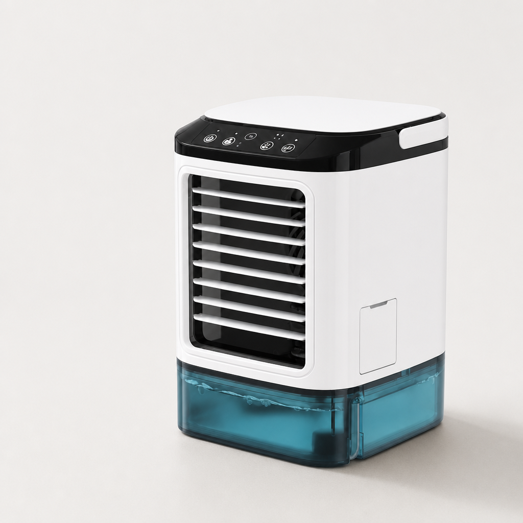 Mini climatiseur portable FreshCube 900 ml blanc, packshot studio
